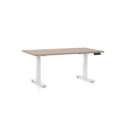 Výškově nastavitelný stůl OfficeTech C, 140 x 80 cm, bílá podnož, dub