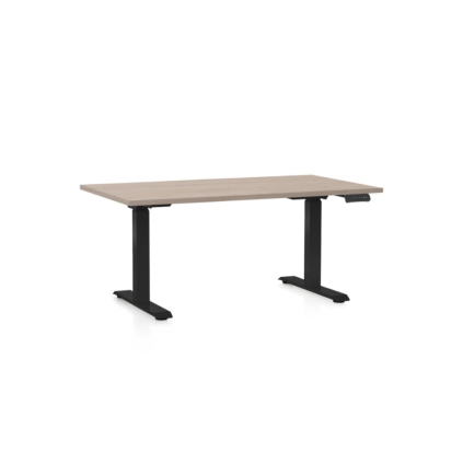 Výškově nastavitelný stůl OfficeTech D, 120 x 80 cm, černá podnož, dub