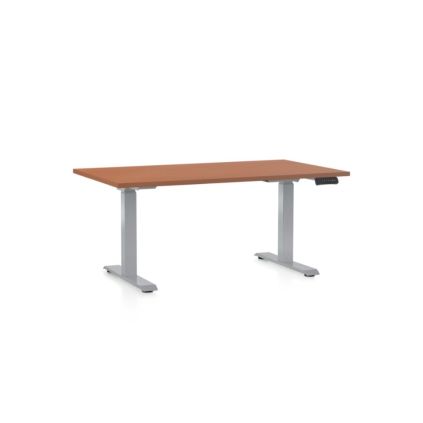 Výškově nastavitelný stůl OfficeTech D, 120 x 80 cm, šedá podnož, třešeň