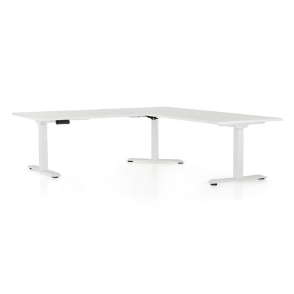 Výškově nastavitelný stůl OfficeTech Angle, 180 + 120 cm, bílá podnož, bílá