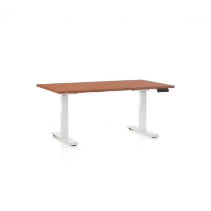 Výškově nastavitelný stůl OfficeTech D, 120 x 80 cm, bílá podnož, třešeň