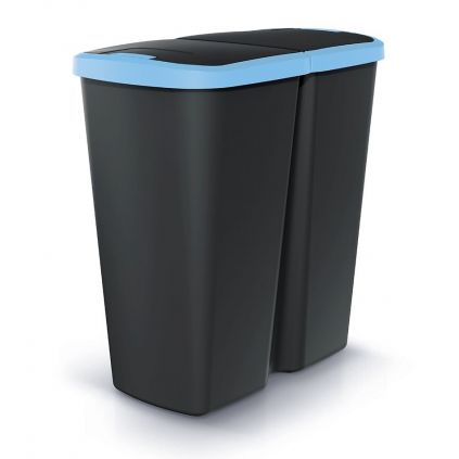 Odpadkový koš DUO černý, 45 l, modrá / černá