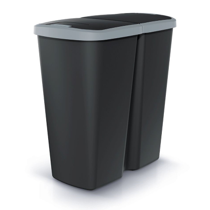 Odpadkový koš DUO černý, 45 l, šedá / černá