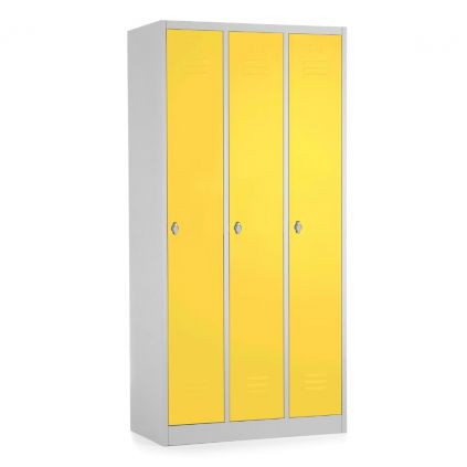 46495 kovova satni skrinka 3 oddily 90 x 50 x 180 cm otocny zamek zluta ral 1023