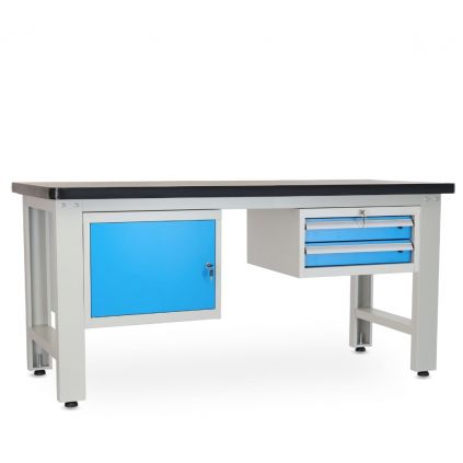 Dílenský stůl Solid MDF-12, 180 cm, 2 závěsné boxy, černá