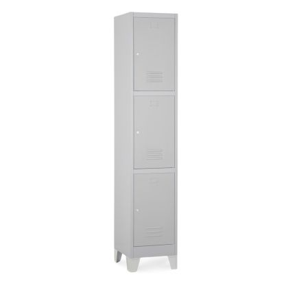 51716 kovova satni skrinka 3 boxy 38 x 45 x 195 cm pevne nohy cylindricky zamek svetle seda ral 7035