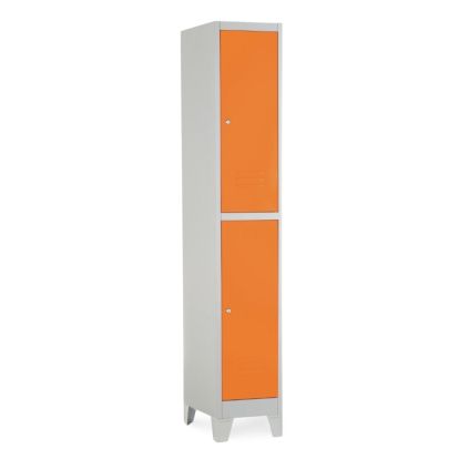 52019 kovova satni skrinka 2 boxy 38 x 45 x 195 cm pevne nohy cylindricky zamek oranzova ral 2004