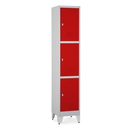 52286 kovova satni skrinka 3 boxy 38 x 45 x 196 5 cm nastavitelne nozky otocny zamek cervena ral 3000