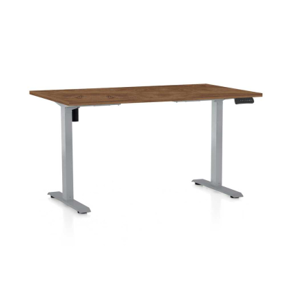 Výškově nastavitelný stůl OfficeTech B, 140 x 80 cm, šedá podnož, dub silverjack