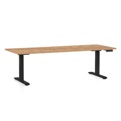 Výškově nastavitelný stůl OfficeTech C, 200 x 80 cm, černá podnož, dub kraft
