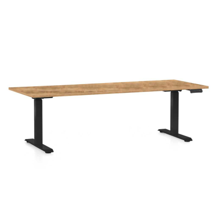 Výškově nastavitelný stůl OfficeTech C, 200 x 80 cm, černá podnož, dub zlatý