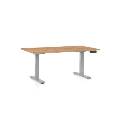Výškově nastavitelný stůl OfficeTech D, 120 x 80 cm, šedá podnož, dub kraft