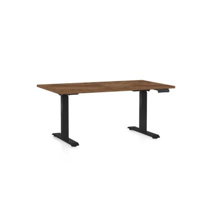 Výškově nastavitelný stůl OfficeTech D, 140 x 80 cm, černá podnož, dub silverjack
