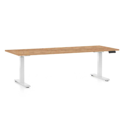 Výškově nastavitelný stůl OfficeTech D, 200 x 80 cm, bílá podnož, dub kraft